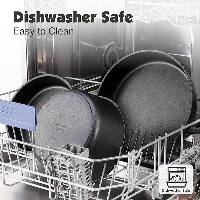 SENSARTE 24 Piece Pots and Pans Set, Nonstick Detachable Handle Cookware, Induction Kitchen Cookware Set with Removable Handle, Healthy Non Stick for RV, Dishwasher&Oven Safe (Black)