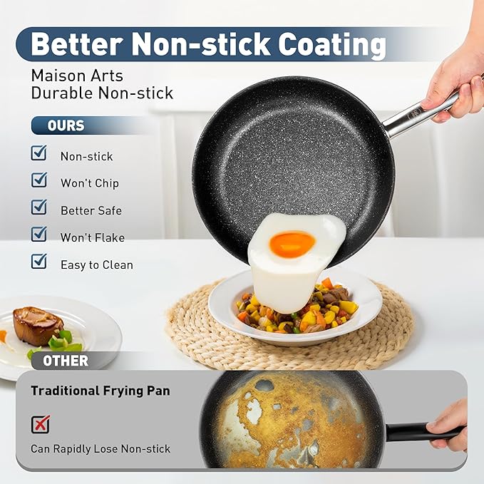 DishDelight Pots and Pans Set Nonstick, Nonstick Frying Pan, 10 Inch Fry Pan, 12 Qt Ceramic Saute Pan with Glass Lid, Induction Cookware Set, Added Plasma Diamond, Blue
