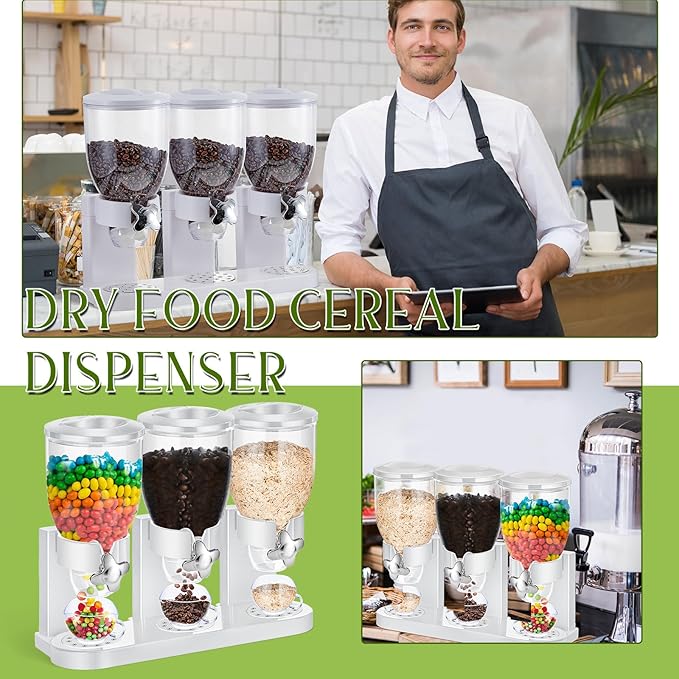 Umigy 1 Pack Triple Indispensable Dry Food Dispenser 67oz Each Capacity Cereal Container for Storage Preserving Dispensing Kitchen Rice Candy Nuts Dog Food Granola Snack Gumball Countertop (White)