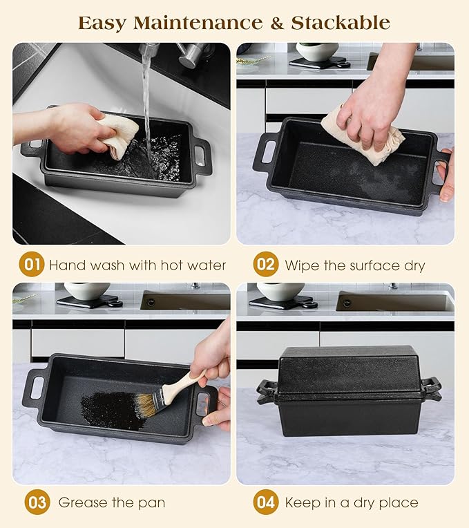 Cast Iron Loaf Pan With Lid, 9×5 in – 2‑in‑1 Heavy‑Duty & Oven‑Safe Loaf Pan for Sourdough & Homemade Bread