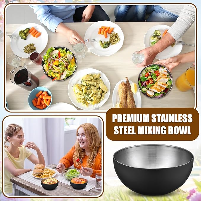 Nuogo 10 Pcs Stainless Steel Mixing Bowls Decorative Esthetician Bowls for Thanksgiving Christmas First Holy Communion Wedding Baking Prepping Serving Facial Salad Fruit Candy(5.9 Inch,Black)