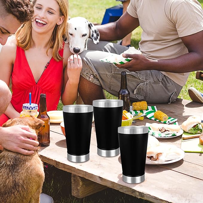 16 oz Insulated Pint Glasses Set of 6, Double Walled Cup Stainless Steel, Cold Drinking Stacking Tumbler, Black, Ideal for Beer Lover, Coffee, Cocktail