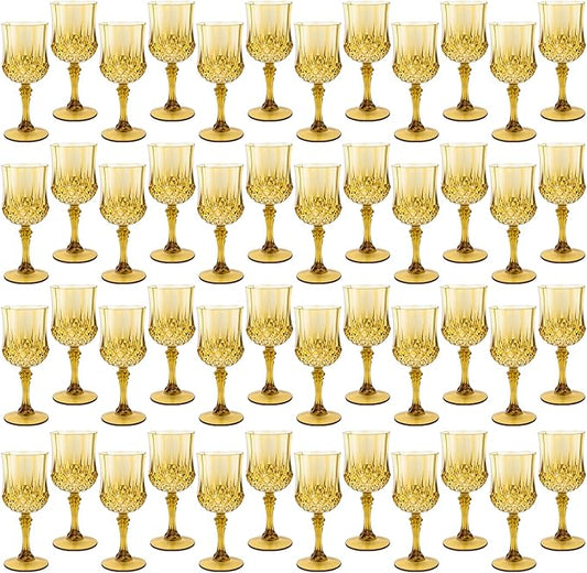 Plastic Wine Glasses,Plastic Goblets Vintage Style Cordial Drinking Glasses for Wedding Reception, Grand Event Party Supplies (48, Gold)