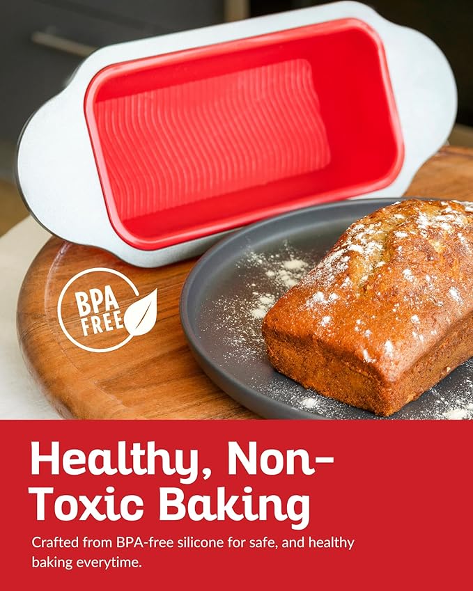 Premium Non-Stick Silicone Bread Loaf Pan, 9x5 Inches – Heavy-Duty Steel Frame, Non-Toxic, BPA & PFOA Free – Perfect for Pound Cakes, Breads, & More.