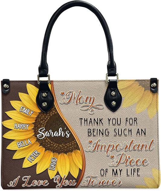 THUYPT Personalized Birth Flower Leather Bag for Mom, Women Faux Leather Handbags with Ziplock, Mother's Day Gifts
