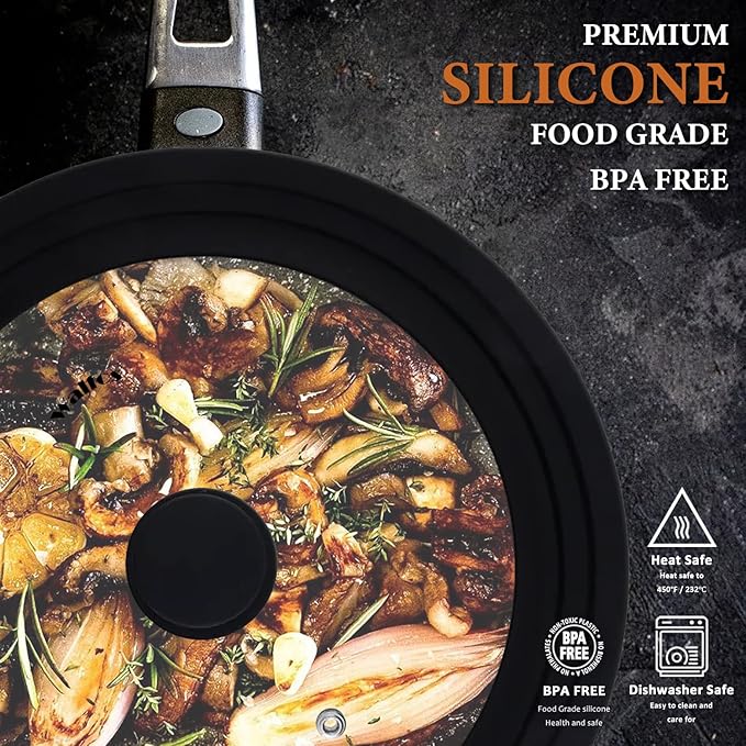 Walfos Universal Lids for Pots, Pans and Skillets - Tempered Glass with Heat Resistant Silicone Rim, Fits 6.5", 7" and 8" Diameter, 9.5", 10" and 11" Diameter Cookware(2PK)