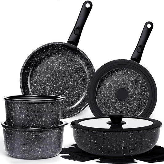 GiPP Ceramic Pots and Pans Set Non Stick, Nonstick Detachable Handle Cookware Sets, Healthy Non Toxic PFAS PFOA & PTFE Free, Dishwasher &Oven Safe, Induction Kitchen Pot and Pan, 15 Piece Grey