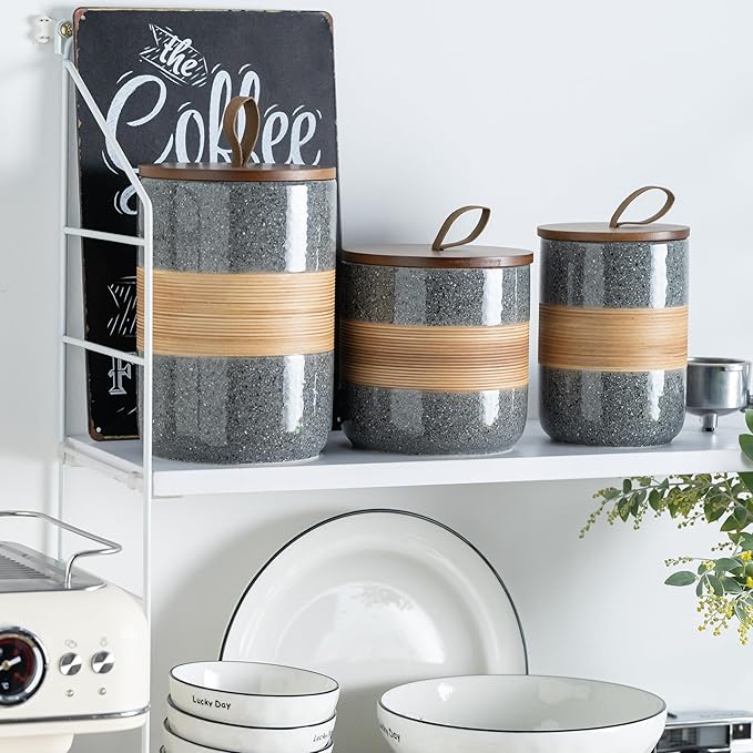Spice Jars with Airtight Lid, Coffee Container Canister Kitchen Food Storage Jars for Spice Sugar Tea Bag, Stackable Decorative Jars for Countertop, Grey & 37 fl.oz