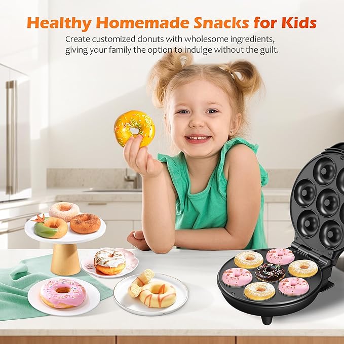 Mini Donut Waffle Cake Maker, 7 Slots Home Baking Machine, Great for Breakfast, Snacks, Desserts and More