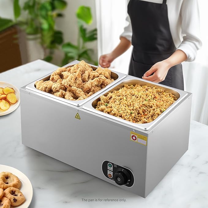 WILPREP Single-Well Commercial Food Warmer, Electric Warmer for Food with Adjustable Temp. & Automatic Shutoff, Stainless Steel Hot Food Well Food Heating Unit for Buffet Food Truck Hotel Catering