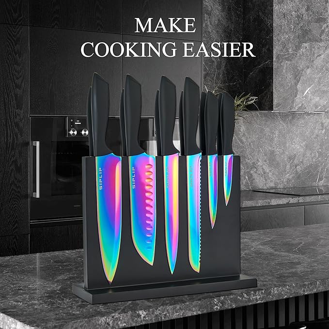15-Piece High Carbon Stainless Steel Kitchen Knife Set with Magnetic Holder - Includes Chef's, Bread, Serrated Steak Knives and Sharpener