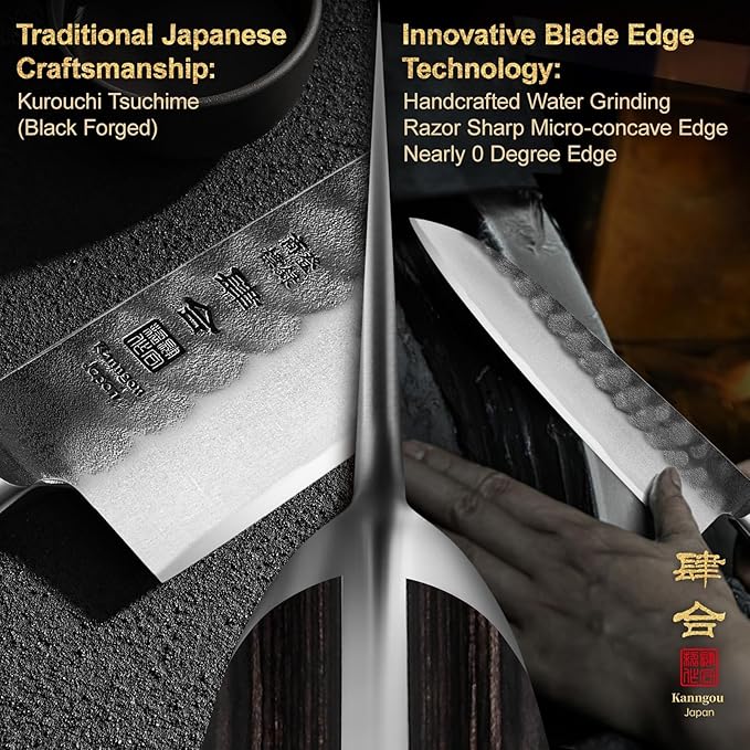 240mm Gyuto Knife, 9.5 Inch Japanese Chef Knife with AUS-8 Alloy Steel, Black Forged Japanese Carving Knives for Meat with Full-Tang Pakkawood Hanle, Premium Box for Husband, Dad