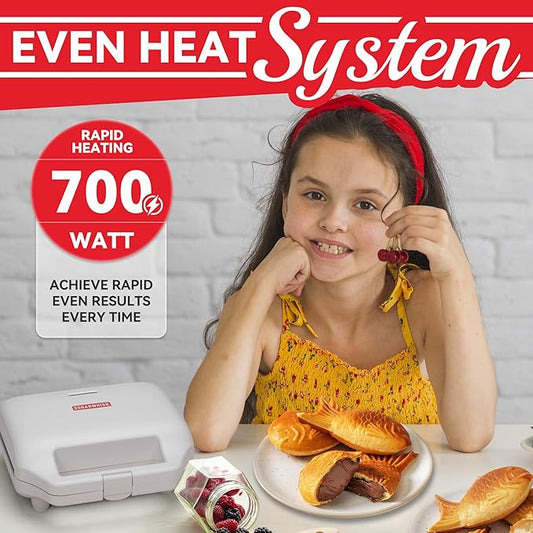 Taiyaki Fish-shaped Waffle Maker, 2 Pcs Electric Japanese Fish Shaped Waffle Iron Pan, Dual Non Stick Cooking Plates, Recipe Included, White