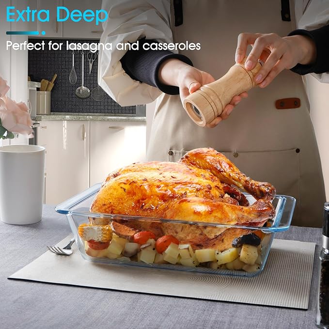 NUTRIUPS 3.7QT Deep Glass Baking Dish,(11.5×8inches)Large Glass Baking Pan,Rectangular Lasagna Pan,Glass Casserole Dish,Microwave & Oven Safe