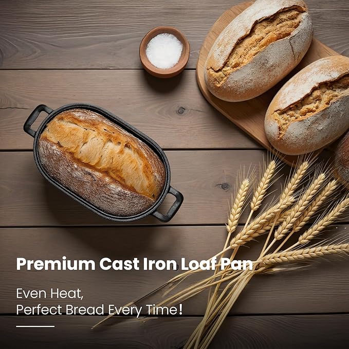 Cast Iron Loaf Pan with Lid-Bread Baking Pan for Sourdough,Pre-Seasoned Oval Dutch Oven, 9 x 5-4/5 Inch Loaf Pans for Homemade,Heavy Duty with Even Heating