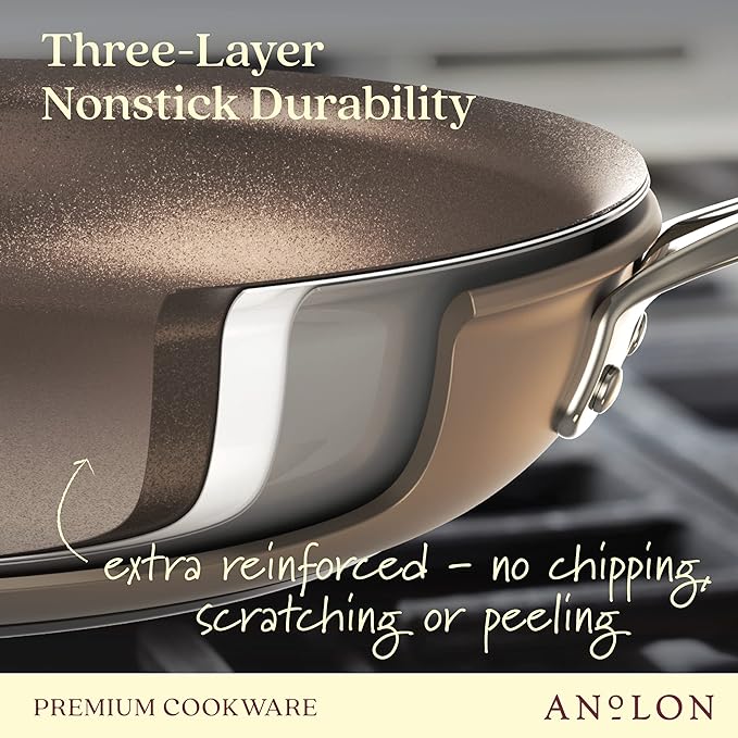 Anolon Ascend Hard Anodized Nonstick Sauce Pan/Saucepan and Lid - Good for All Stovetops (Gas, Glass Top, Electric & Induction), Dishwasher & Oven Safe with Stainless Steel Handle, 3 Quart - Bronze