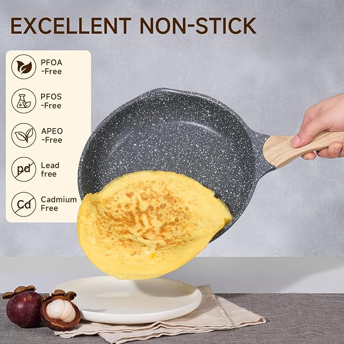 JEETEE Pots and Pans Set Non Stick 23pcs, Healthy Kitchen Cookware Sets, Induction Cooking Set W/Gray Frying Pans, Saucepans, Sauté & Griddle & Crepe Pan (PFOA, PFAS, PFOS Free)