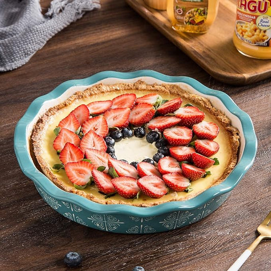 Wisenvoy Pie Pan Ceramic Pie Dish Blue Pie Plate Porcelain Deep Dish Pie Pan Non-Stick Pie Pans