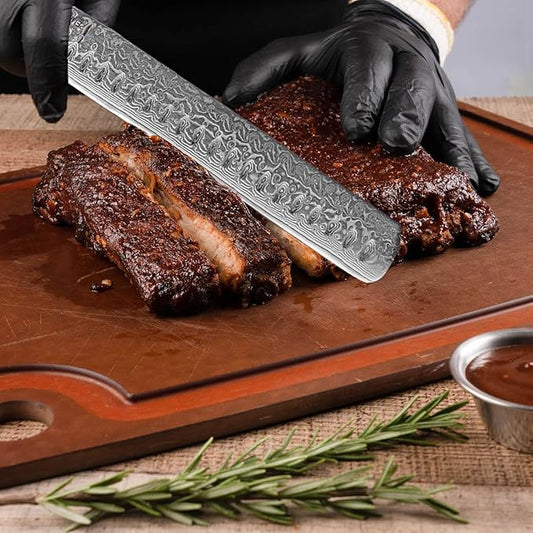 SENKEN 12" Damascus Steel Brisket Knife - Shogun Collection - 67-Layer Japanese VG10 Steel w/Full-Body G10 Military Grade Handle - Ultra Sharp Carving Knife for Brisket, Meat, Roasts, and Large Fruit