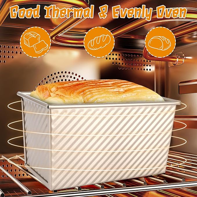 4 Pcs Pullman Loaf Pan with Lid,Bread Loaf Pan,0.5LB/1LB Dough Capacity Pullman Bread Pan, Non-Stick Carbon Steel Sandwich Bread Pans,Toast Box for Sandwich,Bread,Sourdough