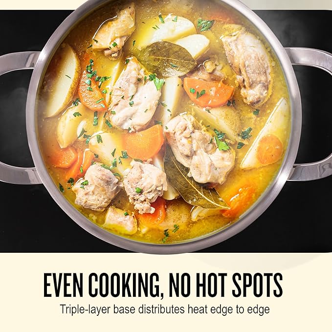 Alva Maestro Stainless Steel Stock Pot 8Qt. - Lasered Engrave Measurement, Oven Safe and Made without PFAS, PFOA & PTFE - Induction and All Stovetop Compatible with Even Heat Distribution
