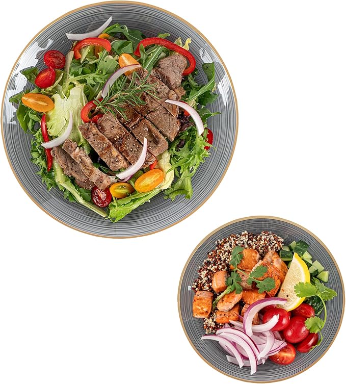 Restaurantware Plastic Plates 40 Pcs 7.13" and 10" Combo Gold Rimmed Plate Set Disposable Heavy-Duty Black Translucent Rippled Plastic Dinner Servers for Party, Weddings, Salads, Desserts