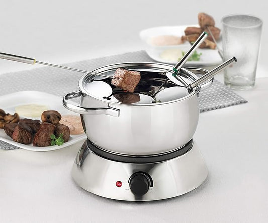 Trudeau 0829020 Alto 3-in-1 Electric Fondue Set for Chocolate and Cheese, 11-Piece with Forks Included, Stainless Steel