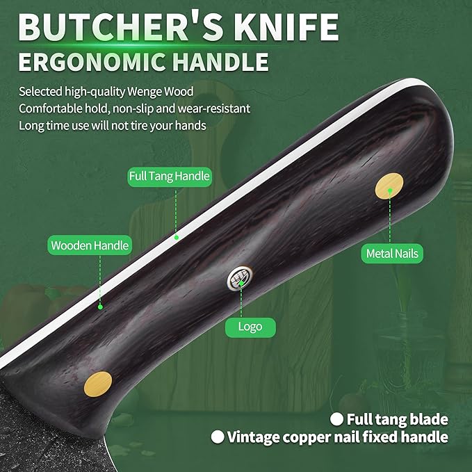 FULLHI Butcher Knife Set with Kitchen Shears, Hand Forged Chef Boning Knife With Scissors High Carbon Steel Chef Knife For Kitchen, Camping, BBQ