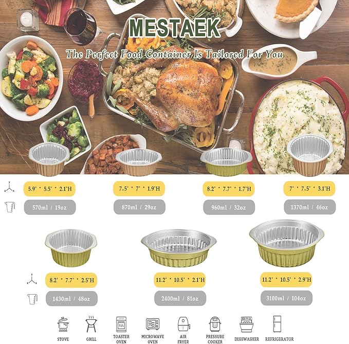 10.5" Extra-Deep Aluminum Foil Pans with Integrated Handles and Snap-On Lids (5 pcs) | 2X Thickness Heavy-Duty Reusable Tin for Baking and Cooking