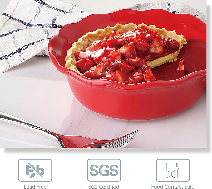 ONEMORE Pie Pans, 6.8 inch Small Chicken Pot Pie Plates 16 oz Deep Dish Pie Pan Ceramic Baking Plates for Dessert Oven Safe Round Baking Dish Pans Set of 4 - Red