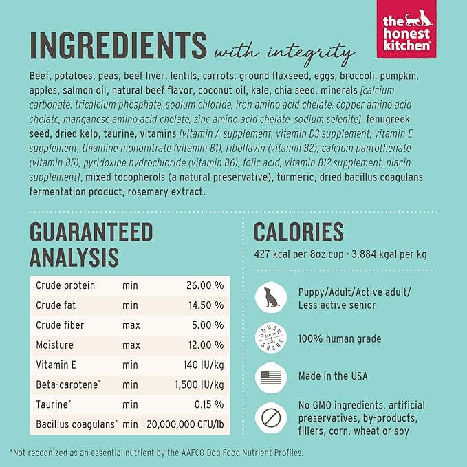 The Honest Kitchen Whole Food Clusters Grain Free Beef Dry Dog Food, 1 lb (Pack of 2)