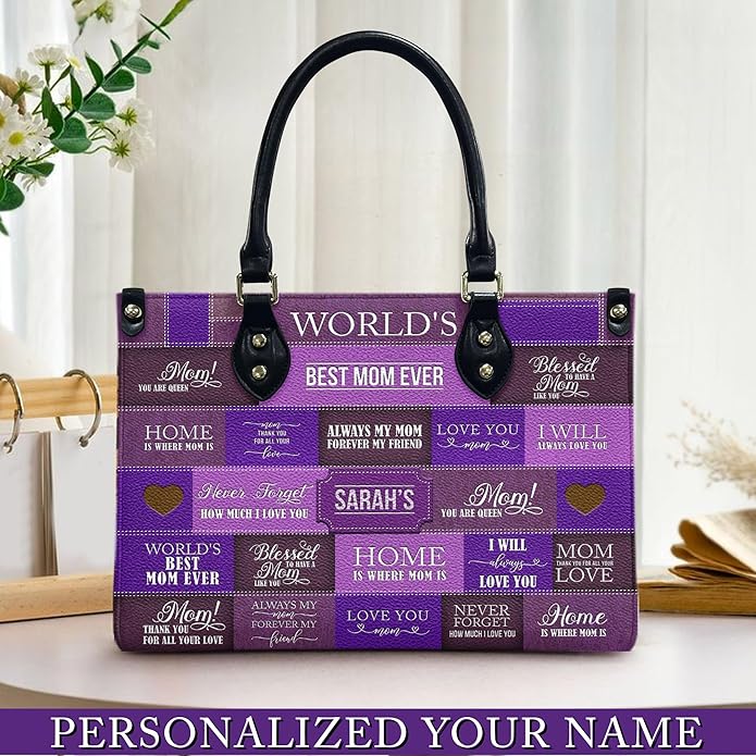 THUYPT Personalized Birth Flower Leather Bag for Mom, Women Faux Leather Handbags with Ziplock, Mother's Day Gifts