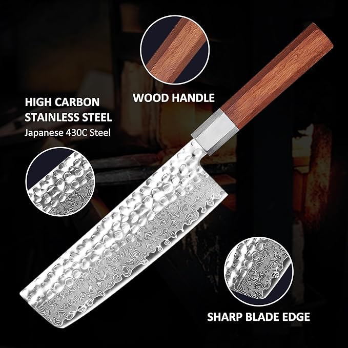 YOTSUBA 3PCS Japanese Chef Knives Set,Damascus Kitchen Knives Set with Hand-forged High Carbon Steel Blade,Ultra Sharp Cooking Knife Set with Ergonomic Wood Handle for Chopping Vegetable and Cooking