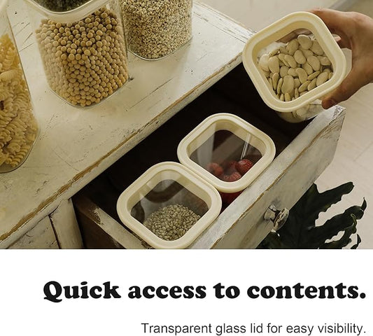 12pcs Square Glass Pantry Storage Containers with See Through Lids Kitchen Jars Sets for Cereal, Chips Refrigerator Safe, Professional Glass Canisters, Patent Approved (12PCS/MIX)