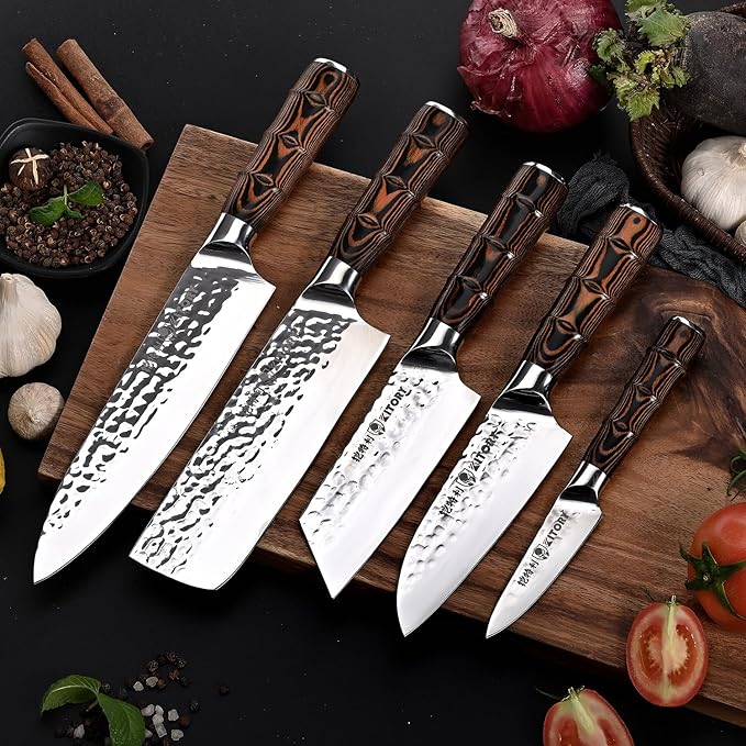 Kitory Paring Knife 3.5", Kitchen Peeling Knives, HC Stainless Steel, Hammered Ultra Sharp Peeler Blade, Bamboo Shape Handle Cooking Cutlery 2025 Gifts for Home & Restaurant