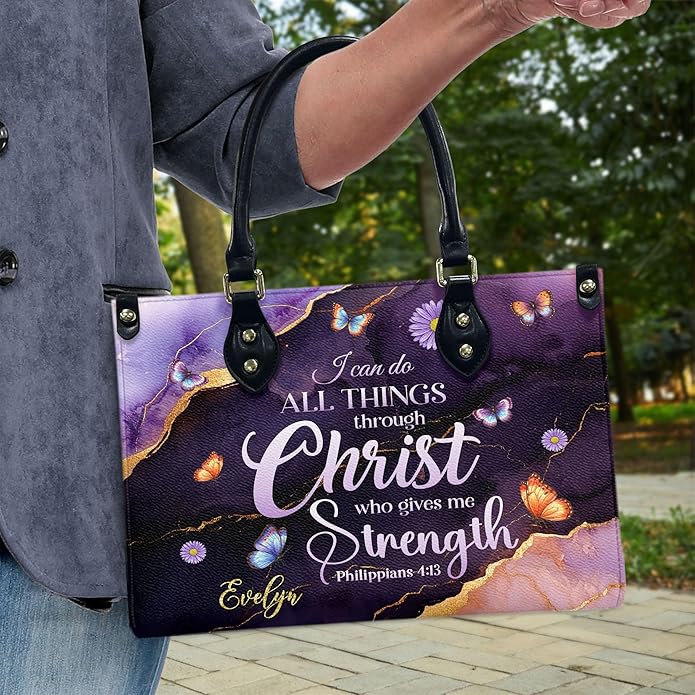 THUYPT Personalized Christian Leather Handbags, Handbag & Purse With Bible Verse Religious Tote Bag, Gift for Women