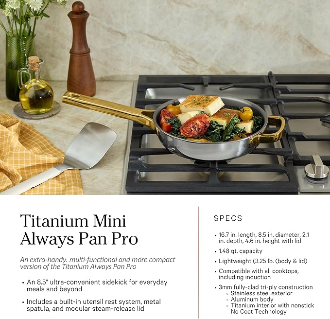 Our Place Titanium Pro Cookware Set (4-Piece) – Always Pan & Perfect Pot | Nonstick No-Coat Technology | Tri-Ply Titanium & Stainless Steel | Safe for Oven, Induction & Cooktops up to 750°F | Gold