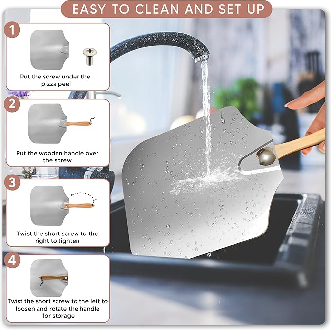 Pizza Peel 16 inch,16" Wx 18" L, Aluminum pizza peel with Foldable Wood Handle and Storage Bag, Non-perforated