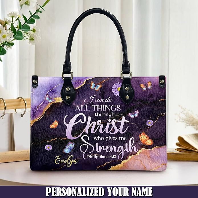 THUYPT Personalized Christian Leather Handbags, Handbag & Purse With Bible Verse Religious Tote Bag, Gift for Women