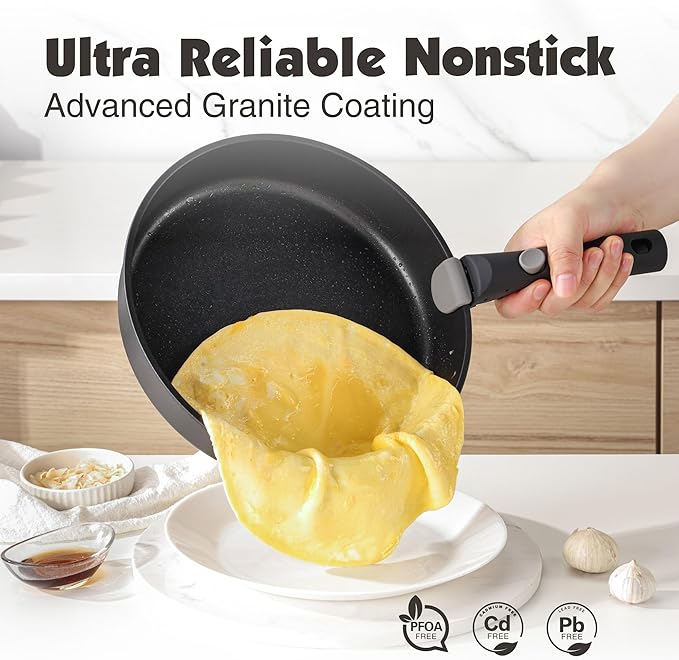SENSARTE 17 Piece Pots and Pans Set, Nonstick Detachable Handle Cookware Set, Induction Kitchen Cookware Set with Removable Handle, Healthy Non Stick for RV, Dishwasher & Oven Safe, PFOA Free (Black)