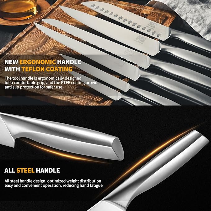 Premium Quality 14-Piece Knife Set with Block, Professional Chef Knife Set - Ultra-Sharp Kitchen Knives with Ergonomic Wood Handle, Ideal for Home, Outdoor, Camping, BBQ, and Gifts for Men
