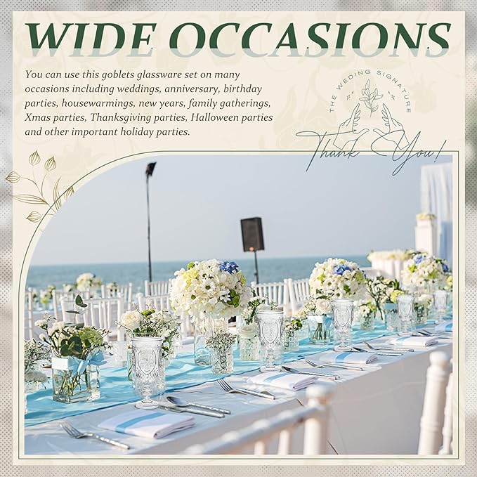 48 Pcs Plastic Goblets 7.5oz Vintage Goblet Plastic Wine Glasses Colored Retro Embossed Water Goblets for Wine Bar Juice Baby Shower Wedding Reception Grand Event Party (Clear)