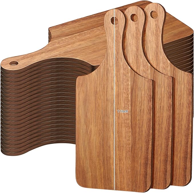 Zubebe 24 Pcs Cutting Board Bulk 11 x 5 Inch Wood Chopping Board Blank Small Laser Engraving Mini Charcuterie Serving Boards for Wedding Housewarming Gift (Acacia)