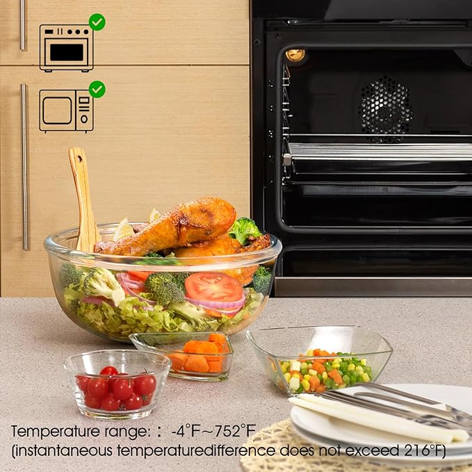 NUTRIUPS 6 Quart Large Glass Mixing Bowl, Clear Large Salad Bowls Glass Big Mixing Bowls for Kitchen