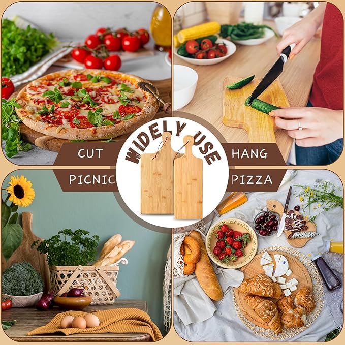 Tanlade 12 Pcs Wood Cutting Board Set Cutting Board with Handle Chopping Serving Board Butcher Cutting Block for Valentines Mother's Day Wedding Housewarming Gift, 16'' x 10'', 16'' x 5'' (Bamboo)