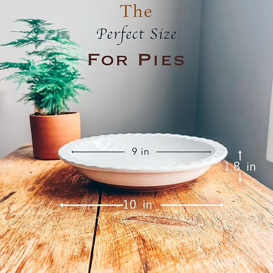 Mora Ceramic Classic 9 Inch Pie Pan Set of 2 - Round Pie Plate for Baking Apple/Pumpkin Pies, Quiche, Rolls, etc. Dishwasher and Oven Safe Dishes, Shallow Pans for Original Recipes - Vanilla White