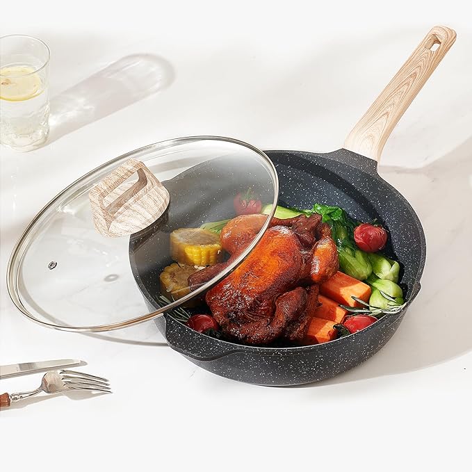 VEVOR 19 Piece Pots and Pans Set, Granite Nonstick Cookware Set, Induction Cookwares, Kitchen RV Cooking Sets with Frying, Sauce, Saute, Tempered Glass Lids, and Pan Protectors, Black