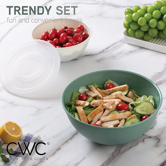 COOK WITH COLOR Mixing Bowls with Lids - 12 Piece Plastic Nesting Bowls Set includes 6 Prep Bowls and 6 Lids, Microwave Safe Mixing Bowl Set (Sage)