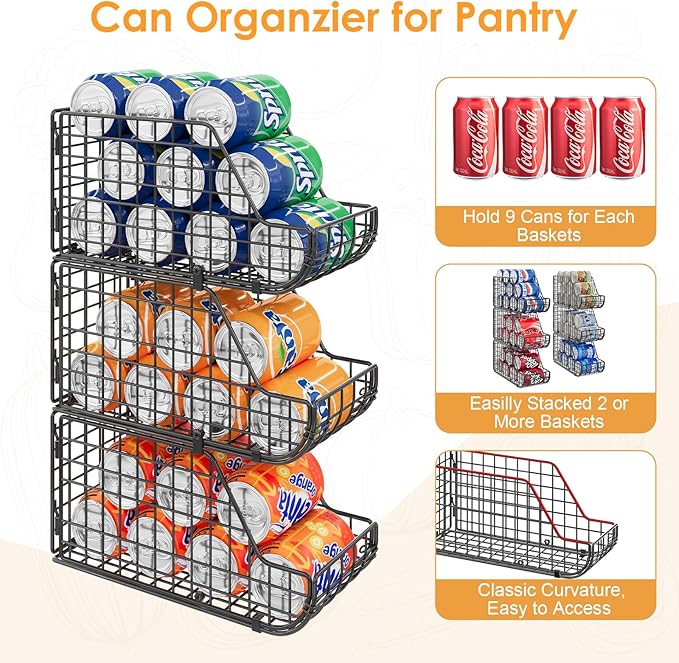 X-cosrack 6Pack Stackable Can Rack Organizer for Kitchen Pantry,Max Can Storage Holder,Durable Can Dispenser & Canned Goods Organizer for Various Ounces of Canned Food Soda Drinks, 2 Pack 3-Tier