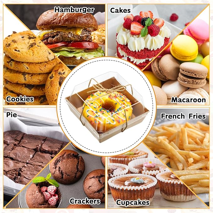 Ctosree 100 Pcs Paper Charcuterie Boxes with Clear Lids 4.5 Inches Disposable Cake Square Dessert Container Bakery Boxes Bundle with Rope for Food Cake Slice Cookie Sandwich Dessert(Brown)